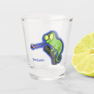 Niedlicher, lustig-grün-fröhlicher Chameleon-Carto Schnapsglas