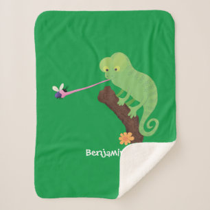 Niedlicher, lustig-grün-fröhlicher Chameleon-Carto Sherpadecke