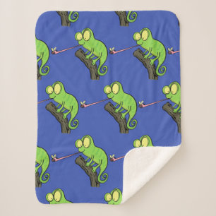Niedlicher, lustig-grün-fröhlicher Chameleon-Carto Sherpadecke
