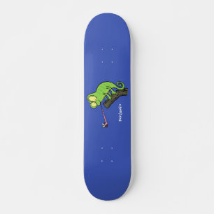 Niedlicher, lustig-grün-fröhlicher Chameleon-Carto Skateboard
