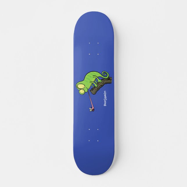 Niedlicher, lustig-grün-fröhlicher Chameleon-Carto Skateboard (Vorne)