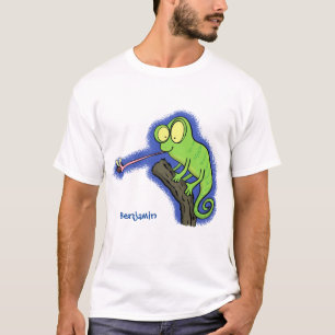 Niedlicher, lustig-grün-fröhlicher Chameleon-Carto T-Shirt