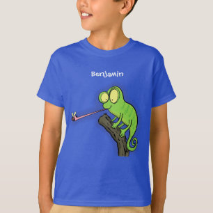 Niedlicher, lustig-grün-fröhlicher Chameleon-Carto T-Shirt