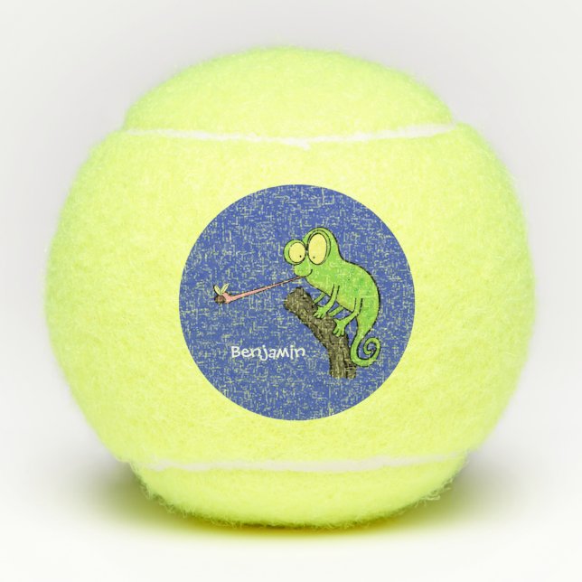 Niedlicher, lustig-grün-fröhlicher Chameleon-Carto Tennisbälle (Vorderseite)