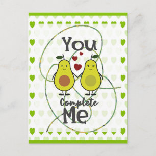 Niedlicher lustiger Avocado Couple Sie Complete Me Postkarte