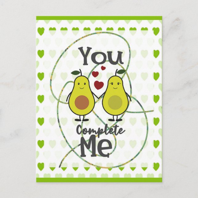 Niedlicher lustiger Avocado Couple Sie Complete Me Postkarte (Vorderseite)