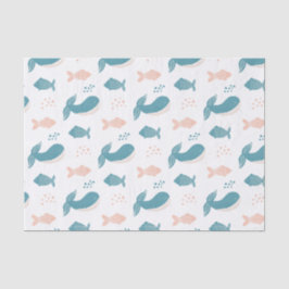 Niedlicher, lustiger Blauwal und Fisch. Nautische  Seidenpapier