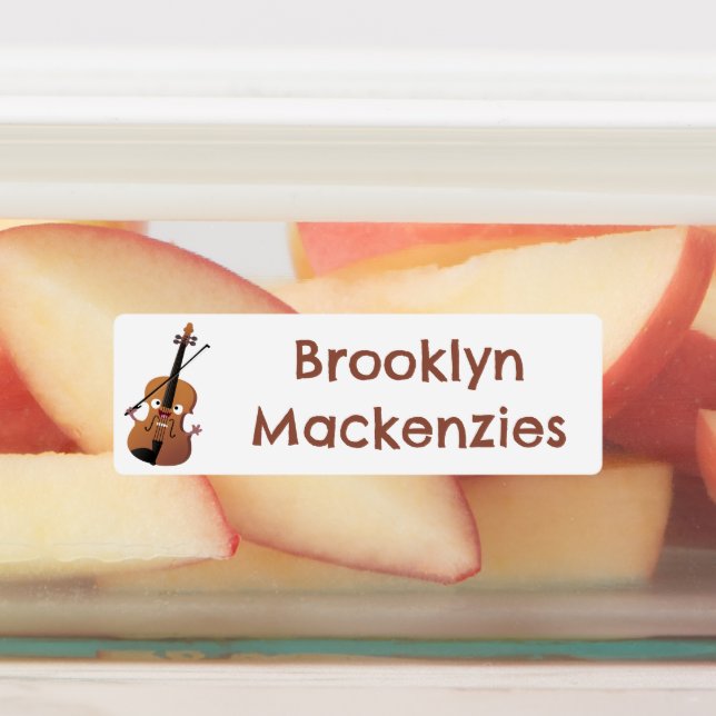 Niedlicher lustiger Cartoon mit Violine personalis Etiketten (Befestigt)