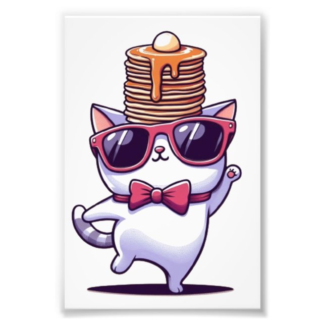 Niedlicher, lustiger Cat Balancing Pancstack Fotodruck (Vorne)