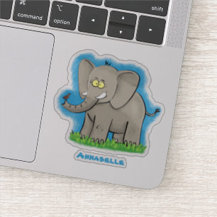Niedlicher, lustiger Elefant mit Vogel auf Cartoon Aufkleber