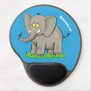Niedlicher, lustiger Elefant mit Vogel auf Cartoon Gel Mousepad