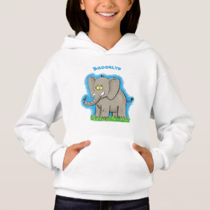 Niedlicher, lustiger Elefant mit Vogel auf Cartoon Hoodie