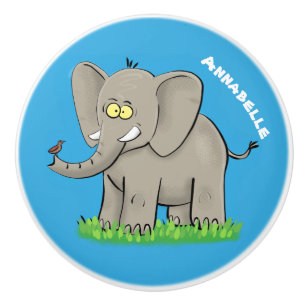 Niedlicher, lustiger Elefant mit Vogel auf Cartoon Keramikknauf