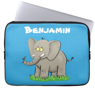 Niedlicher, lustiger Elefant mit Vogel auf Cartoon Laptopschutzhülle