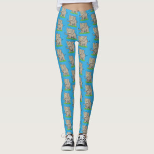 Niedlicher, lustiger Elefant mit Vogel auf Cartoon Leggings