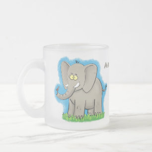 Niedlicher, lustiger Elefant mit Vogel auf Cartoon Mattglastasse