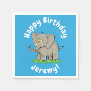 Niedlicher, lustiger Elefant mit Vogel auf Cartoon Serviette