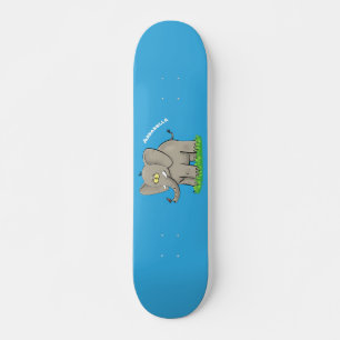 Niedlicher, lustiger Elefant mit Vogel auf Cartoon Skateboard