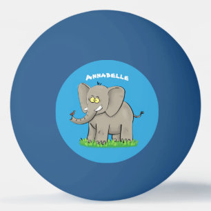 Niedlicher, lustiger Elefant mit Vogel auf Cartoon Tischtennisball