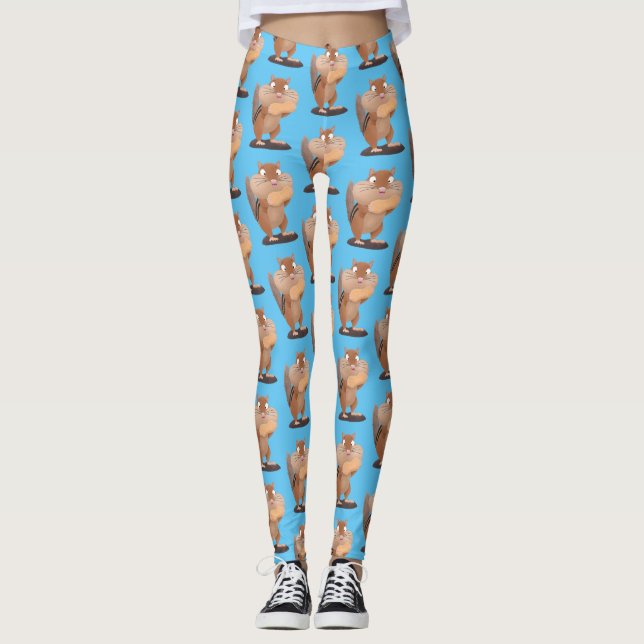 Niedlicher lustiger großer Wangen-Chipmunk-Cartoon Leggings (Vorderseite)