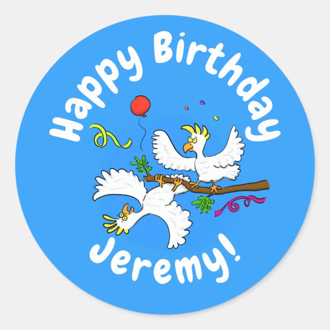 Niedlicher, lustiger Kakadavögel Party Cartoon Runder Aufkleber (Vorderseite)