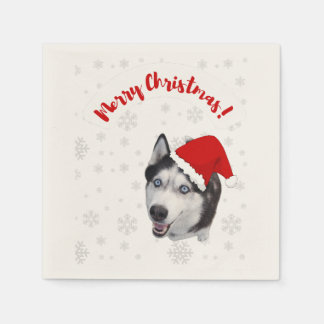 Niedlicher lustiger lächelnder Husky im Weihnachts Serviette