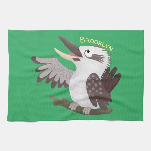 Niedlicher lustiger Lachen kookaburra Cartoon Geschirrtuch (Horizontal)