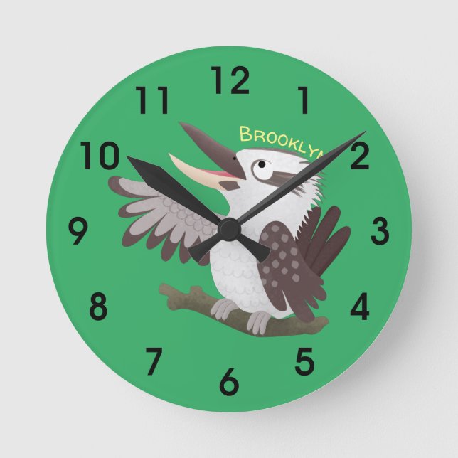 Niedlicher lustiger Lachen kookaburra Cartoon Runde Wanduhr (Vorderseite)