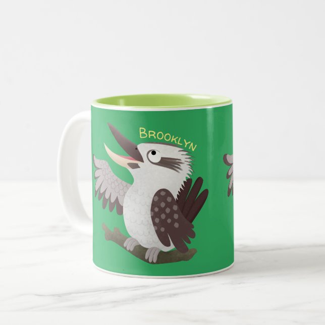 Niedlicher lustiger Lachen kookaburra Cartoon Zweifarbige Tasse (Vorderseite Links)
