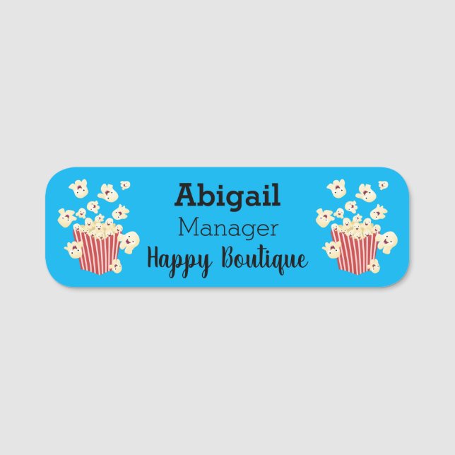 Niedlicher lustiger Popcorn-Cartoon Namensschild (Vorderseite)