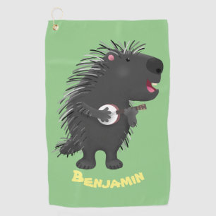 Niedlicher, lustiger Porcuppspiel Banjo Cartoon Golfhandtuch