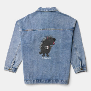 Niedlicher, lustiger Porcuppspiel Banjo Cartoon Jeansjacke