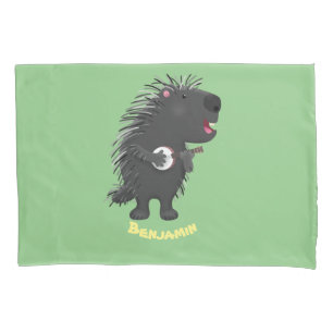 Niedlicher, lustiger Porcuppspiel Banjo Cartoon Kissenbezug