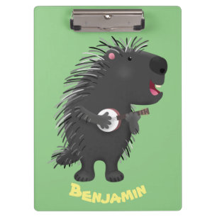 Niedlicher, lustiger Porcuppspiel Banjo Cartoon Klemmbrett