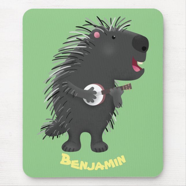 Niedlicher, lustiger Porcuppspiel Banjo Cartoon Mousepad (Vorne)