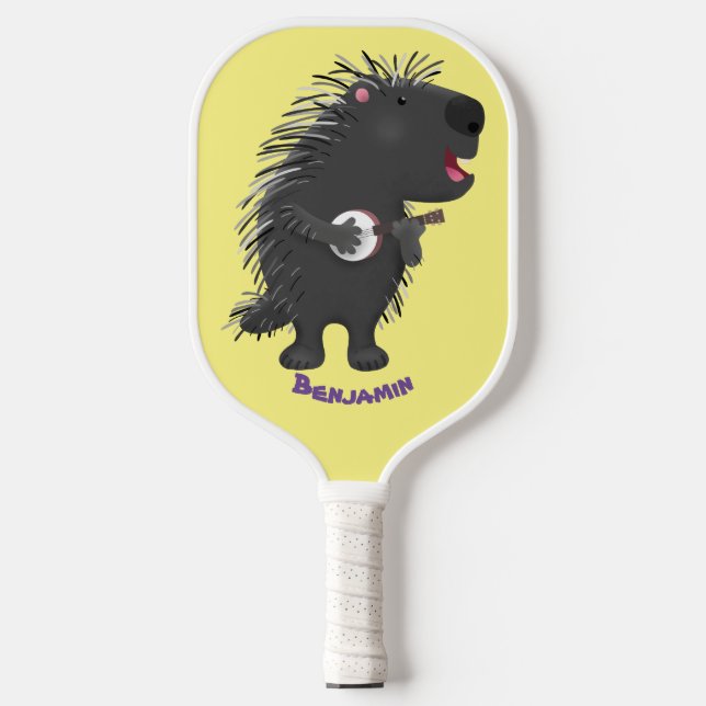 Niedlicher, lustiger Porcuppspiel Banjo Cartoon Pickleball Schläger (Vorderseite)