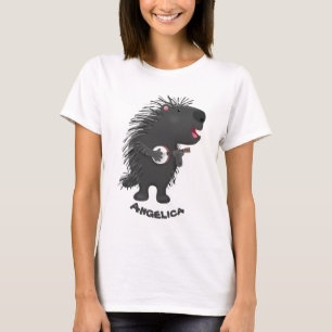 Niedlicher, lustiger Porcuppspiel Banjo Cartoon T-Shirt