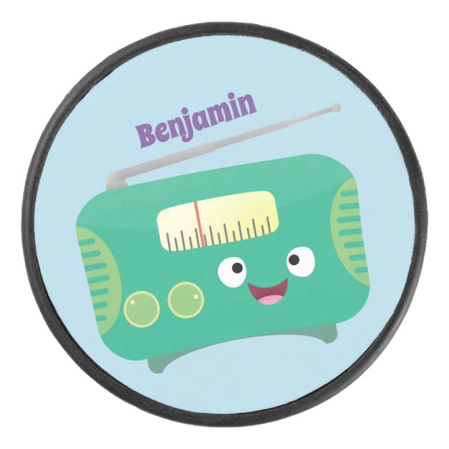 Niedlicher, lustiger Retro-Cartoon Eishockey Puck (Vorderseite)