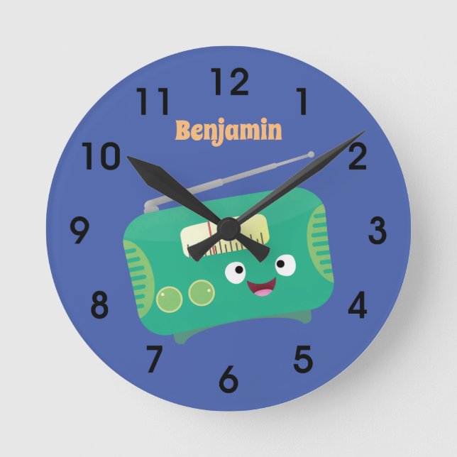 Niedlicher, lustiger Retro-Cartoon Runde Wanduhr (Vorderseite)
