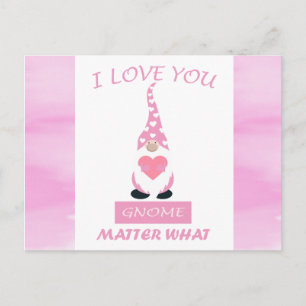 Niedlicher lustiger rosa Valentinstag-Gnom-Herz Postkarte
