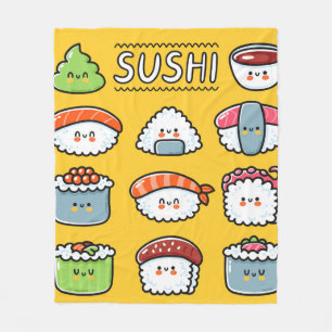 Niedlicher, lustiger Sushi Maki Brötchen Cartoon n Fleecedecke