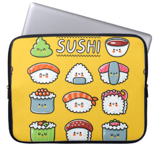 Niedlicher, lustiger Sushi Maki Brötchen Cartoon n Laptopschutzhülle