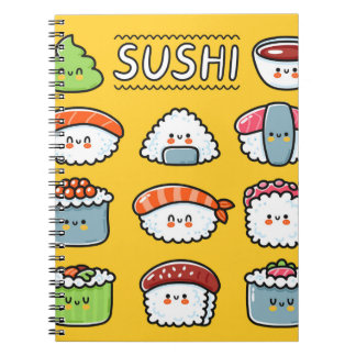 Niedlicher, lustiger Sushi Maki Brötchen Cartoon n Notizblock