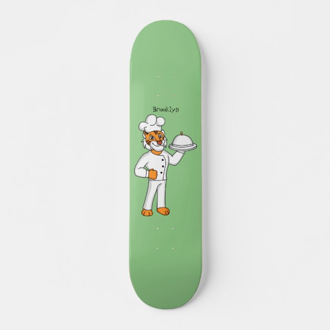 Niedlicher lustiger Tiger Koch Cartoon Illustratio Skateboard (Vorne)