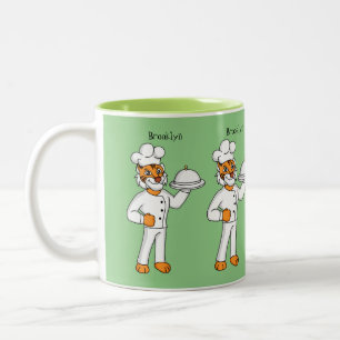 Niedlicher lustiger Tiger Koch Cartoon Illustratio Zweifarbige Tasse