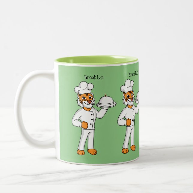 Niedlicher lustiger Tiger Koch Cartoon Illustratio Zweifarbige Tasse (Links)