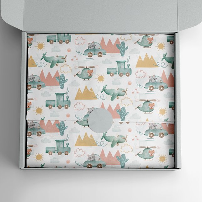 Niedlicher lustiger Transport und Tiere. Baby-Must Seidenpapier (Von Creator hochgeladen)