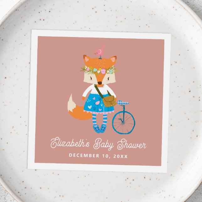 Niedlicher lustiger Waldfuchs. Babydusche aus Holz Serviette (Von Creator hochgeladen)