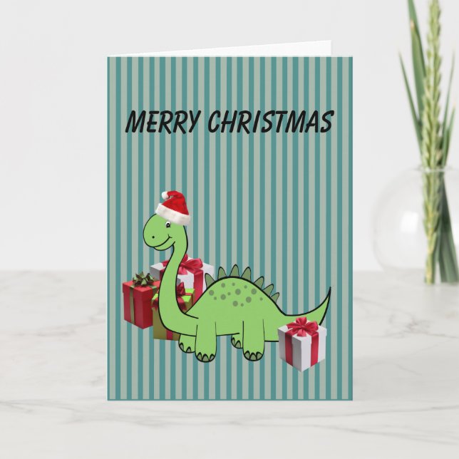 Niedlicher lustiger Weihnachtssankt-Dinosaurier Feiertagskarte (Vorderseite)