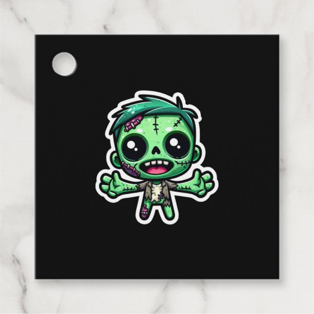 Niedlicher, lustiger Zombie Geschenkanhänger (Vorderseite)